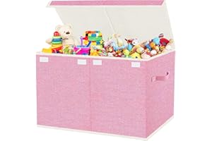 VERONLY Large Collapsible Toy Storage Box with Lid & Handles - Kids Organizer Chest for Toys, Clothes, Blankets (Pink, Nursery, Playroom, Bedroom)-24.5''×13''×16''