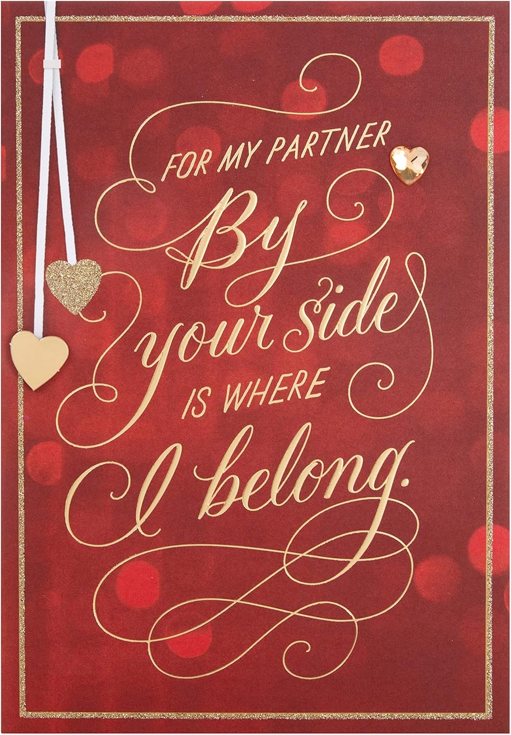 Hallmark Valentine's Card for Partner - Red & Gold Message Design, Deep Red & Gold Heart, 22.8cm by 15.9cm