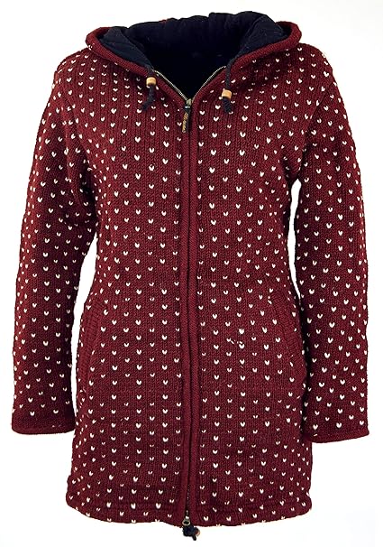 Guru-Shop Lange Strickjacke, Warme Wolljacke, Nepal Jacke, Damen, Wolle, Strickjacken, Ponchos Alternative Bekleidung
