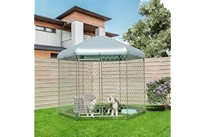 EXROO Dog Kennel Outside, 9.2'Lx9.2'Wx8'H Large Dog Fence for Yard, Outdoor Dog Enclosure with Roof,Metal Wire Pen for Big Dogs Run