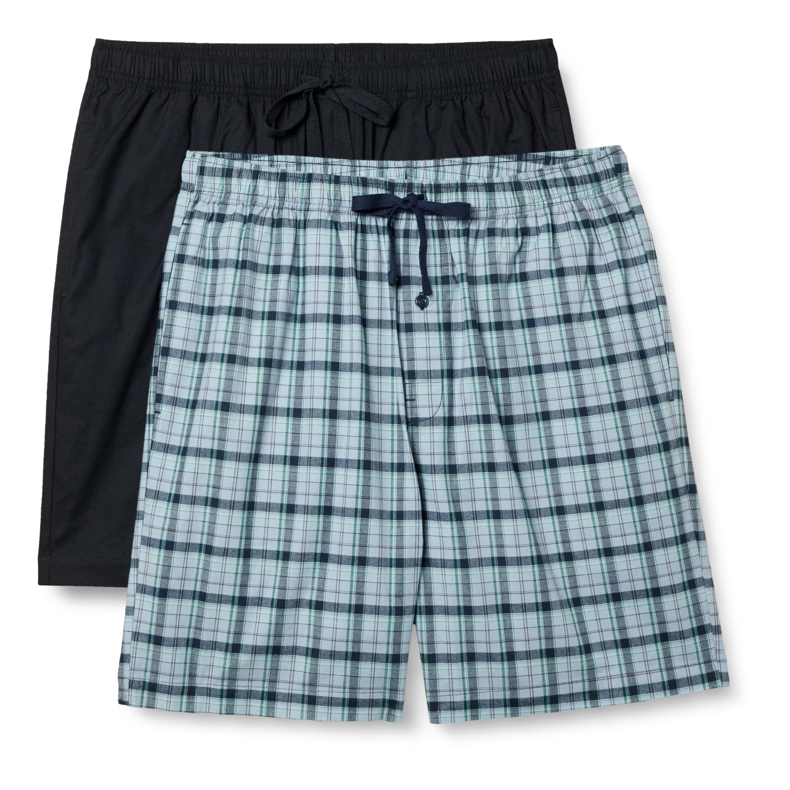 Photo 1 of Amazon Essentials Men's Cotton Poplin Pajama Shorts, Pack of 2, Black/Plaid, 2X-Large