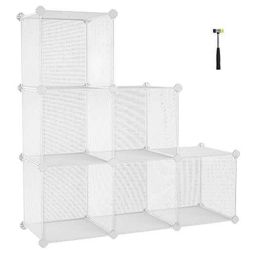 SONGMICS DIY Librería con 6 Cubos de Rejilla metálica, Armario Modular