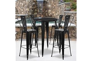 Flash Furniture Callum Commercial Grade 30" Round Black Metal Indoor-Outdoor Bar Table Set with 4 Cafe Stools