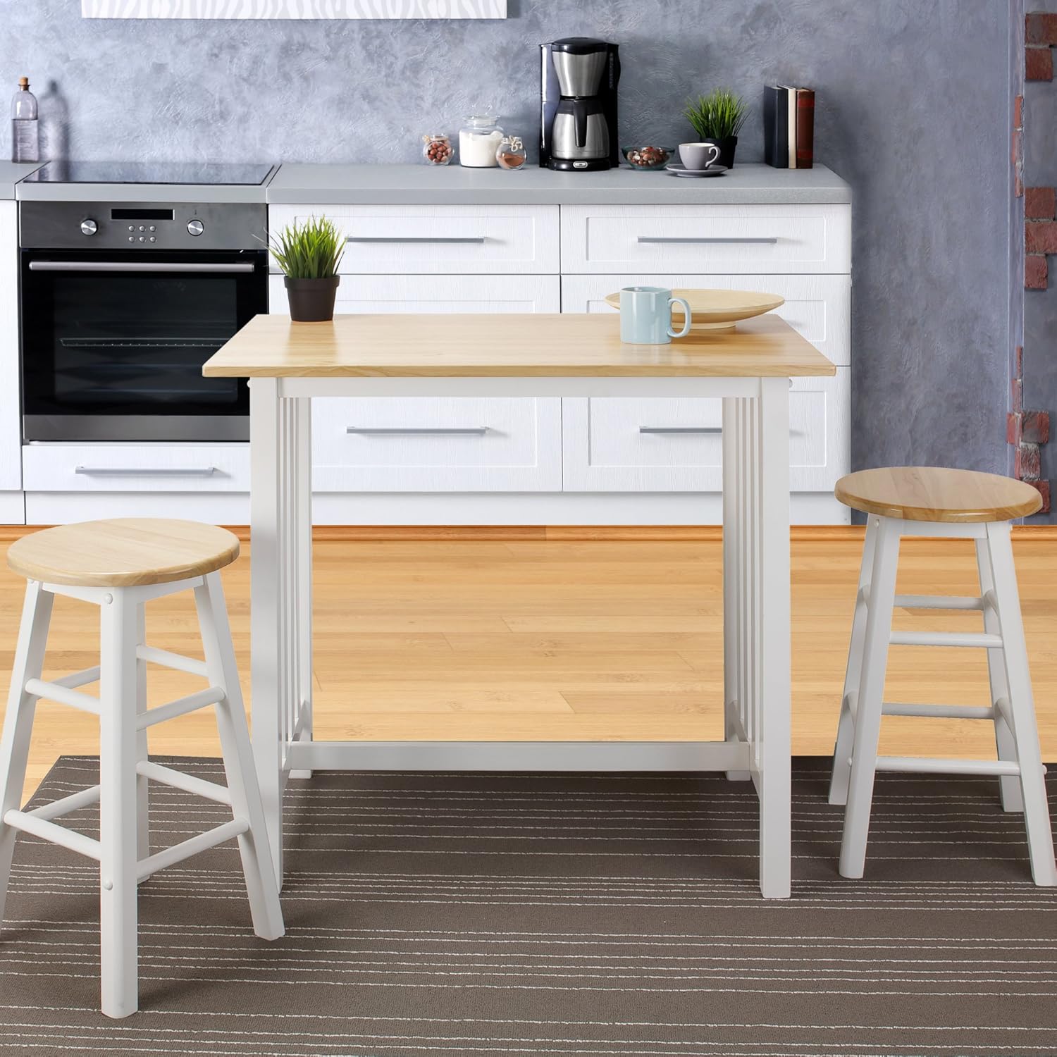 Casual Home 3-Piece Breakfast Set with Solid American Hardwood Top, White: Furniture & Decor