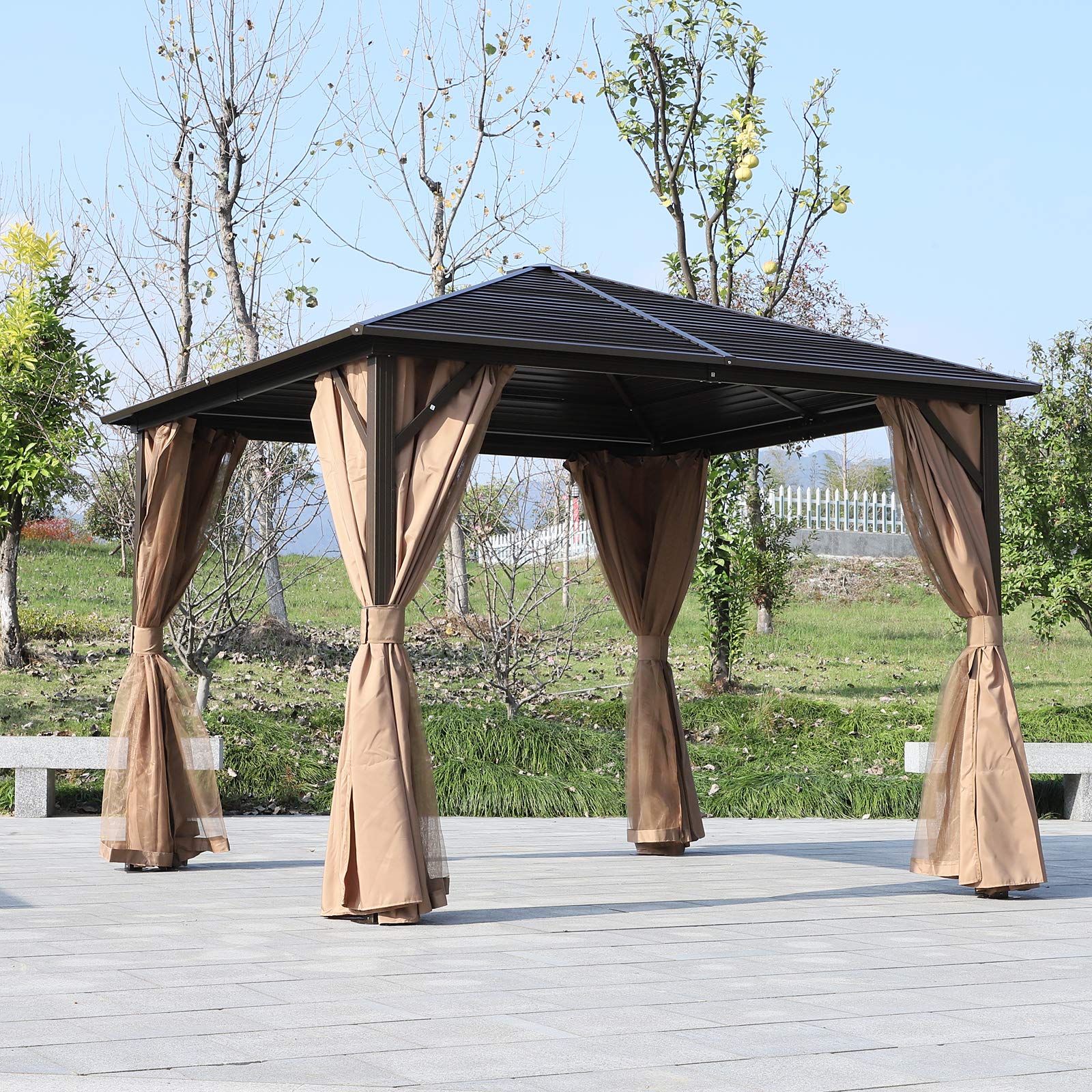Outsunny 10 X 10 Steel Hardtop Gazebo With Mosquito Netting And
