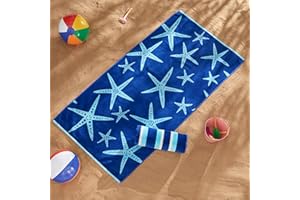 Great Bay Home 100% Cotton Beach Towels | 2 Pack of 30 x 60" Navy Pool Towels for Adults and Kids | Absorbent & Quick Dry Towels (Navy/Royal Blue Starfish & Stripe)