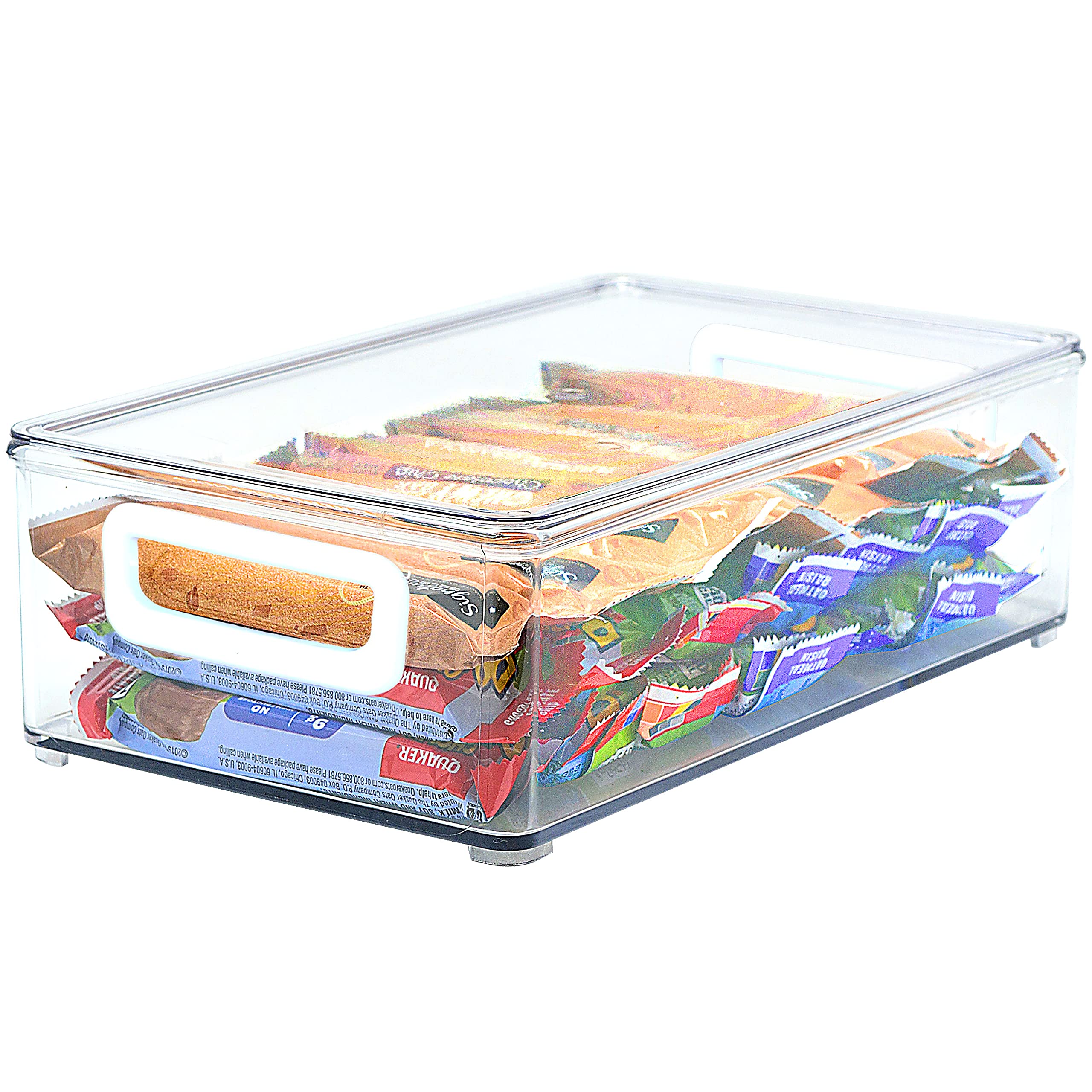 Youngever 2 Pack Heavy Hard Plastic Storage Organizer Container Bins, 25CM x 15CM x 7.5CM, Stackable Storage Bins with Handler for Refrigerator, Pantry