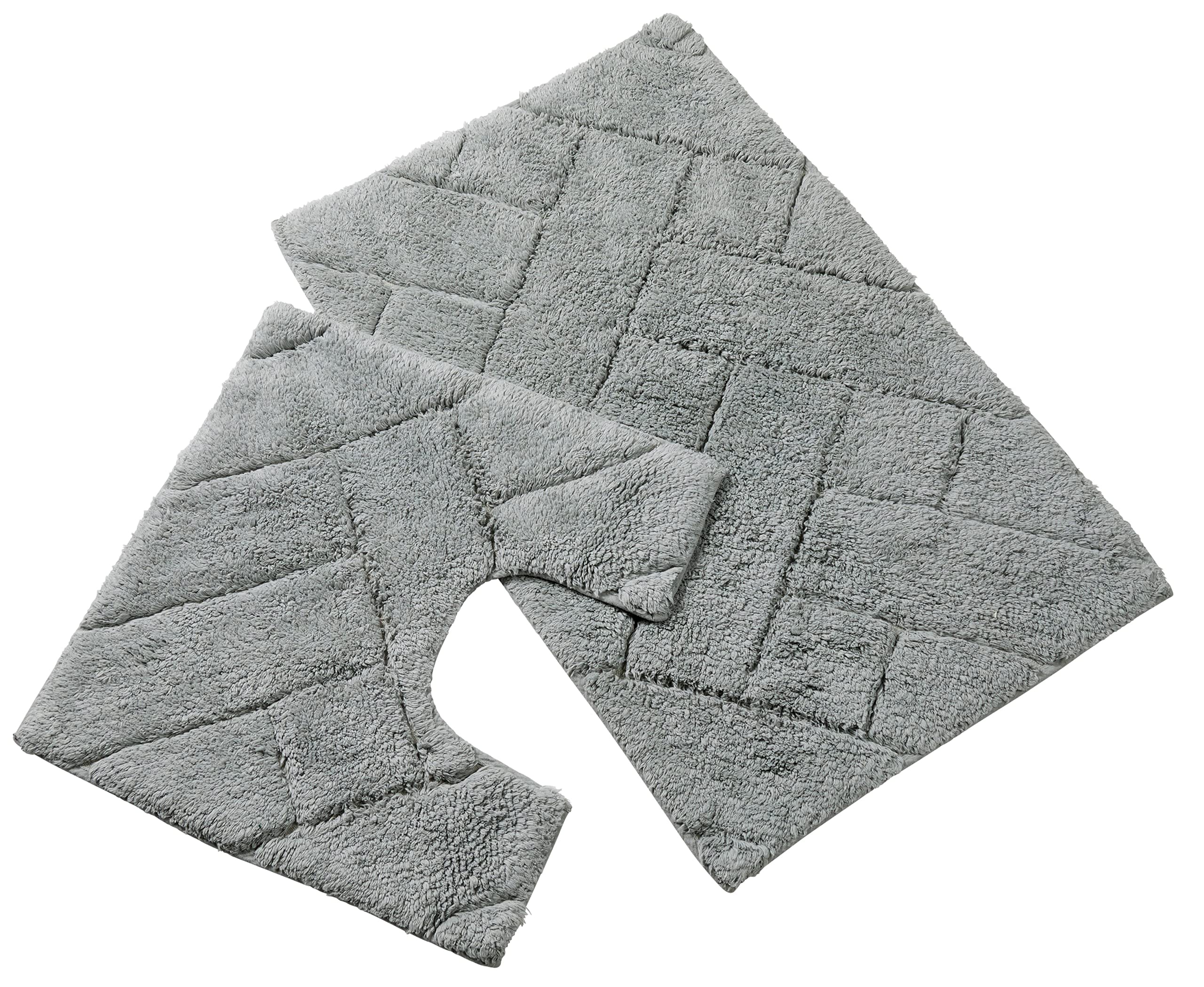 Olivia Rocco Bali 2 Piece Bath Mat Set Super Soft 100% Cotton Easy Care Plush Bath Rug + Toilet Mats Water Absorbent Pedestal Bathmat For Bathroom Toilet Shower, Silver