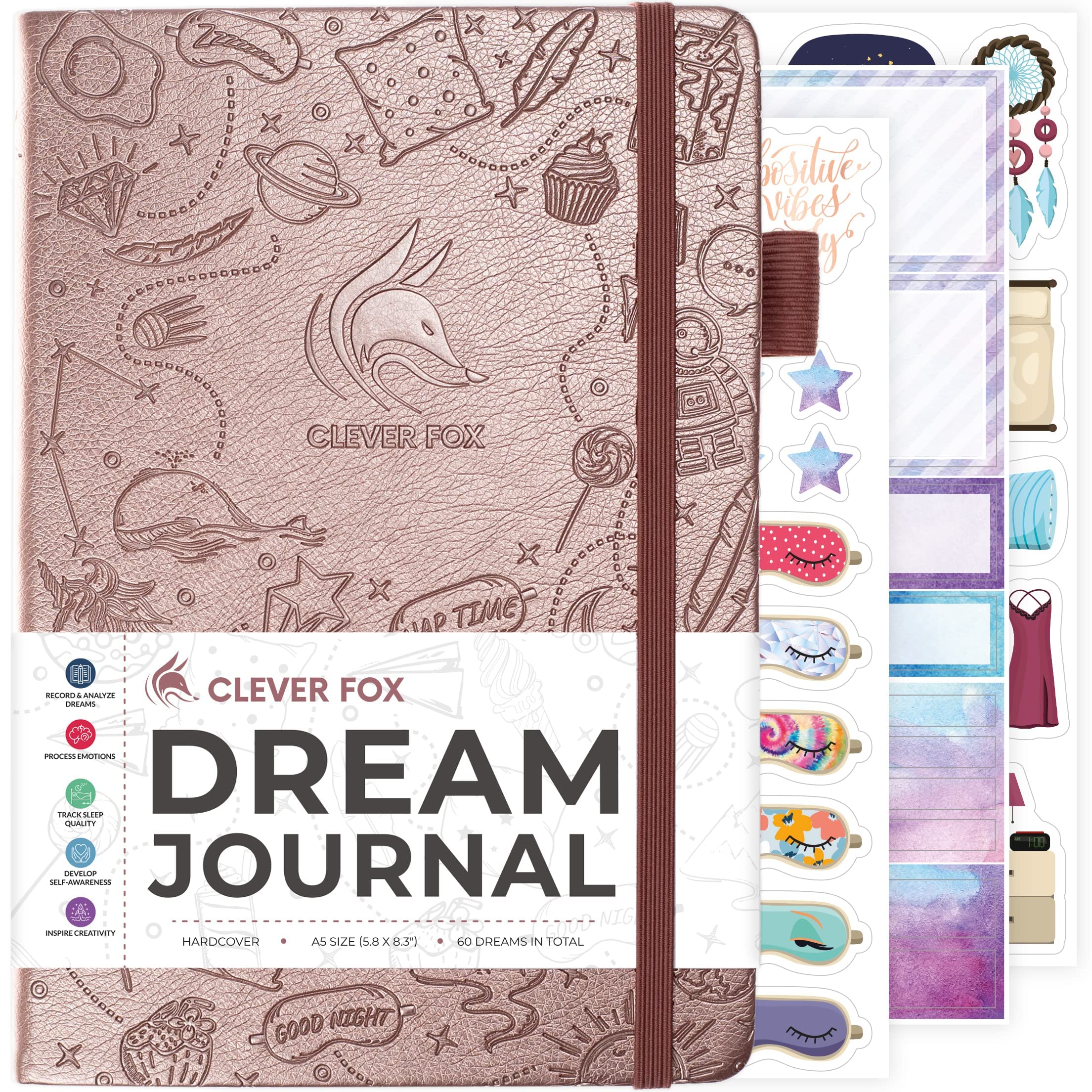 Clever Fox Dream Journal – Guided Dream Diary for Women, Men & Kids – Hardcover Notebook to Track & Analyze Your Dreams & Sleep – Log Book for Dream Journaling – 60 Dreams Total, A5 Size - Rose Gold