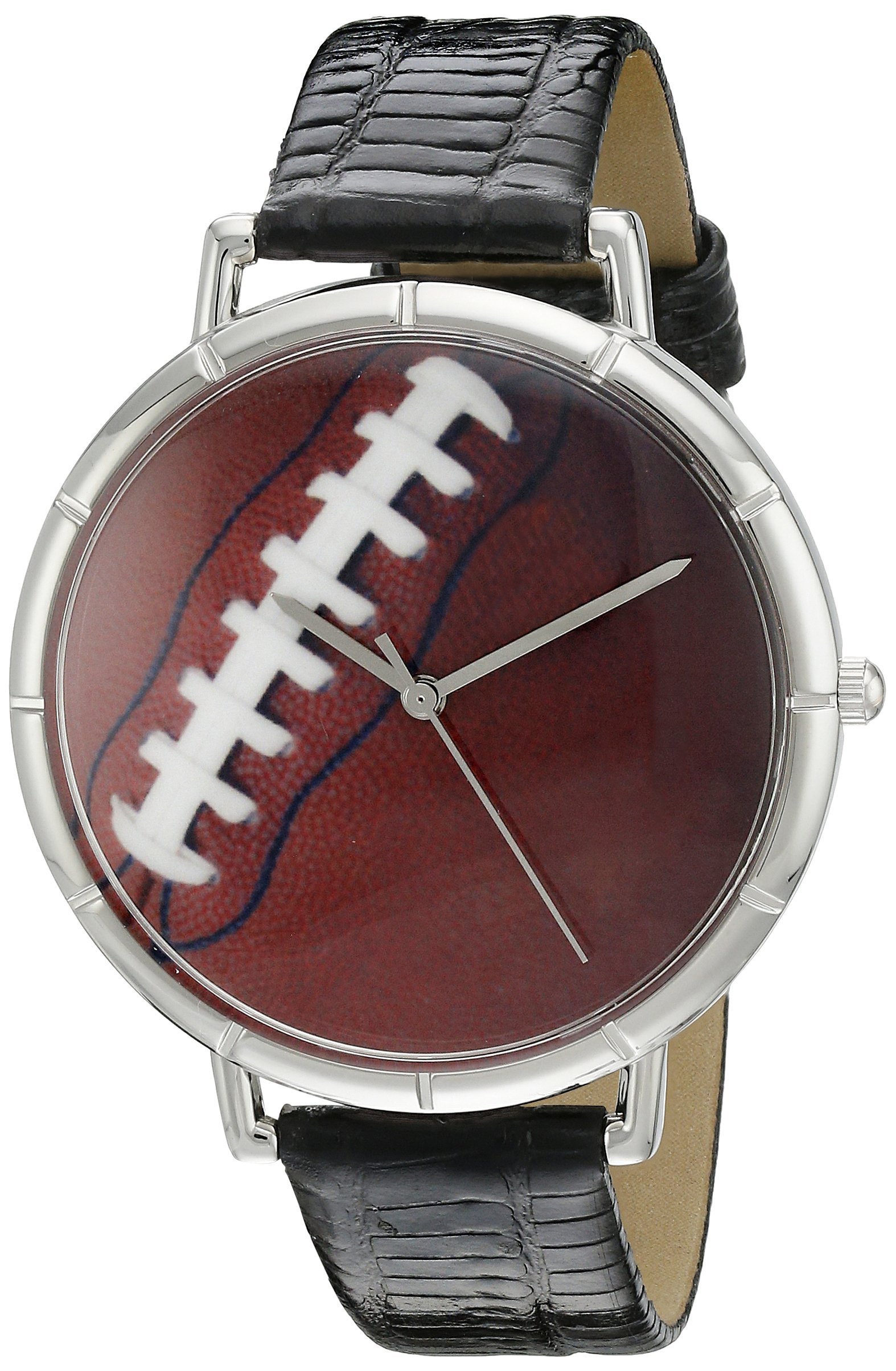 Whimsical Watches Football Lover Black Leather and Silvertone Photo Unisex Quartz Watch with White Dial Analogue Display and Multicolour Leather Strap T-0840017