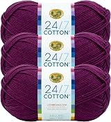 Lion Brand 24/7 Cotton Yarn Beets 3 Pack 100% Mercerized Cotton