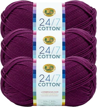 Lion Brand 24/7 Cotton Yarn Beets 3 Pack 100% Mercerized Cotton