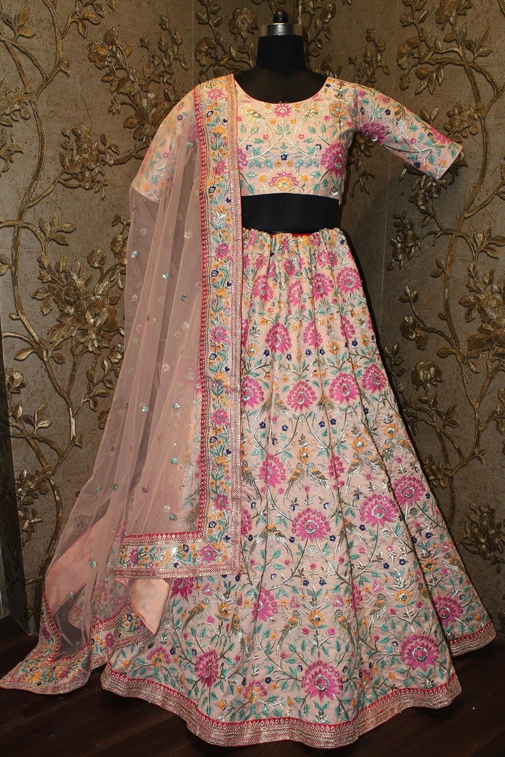 meghalya women's art silk lehenga choli (peach, free size)