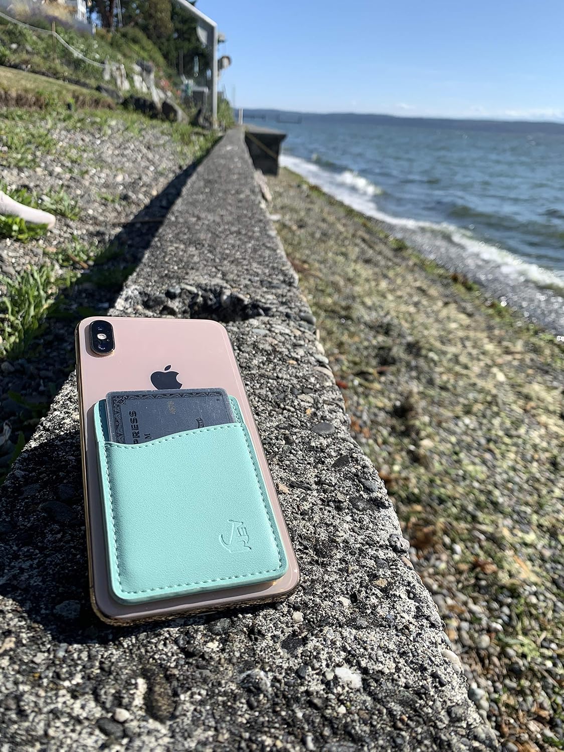 Wallaroo Leather Phone Card Holder For Smartphones (Spearmint Leather) - Image 4