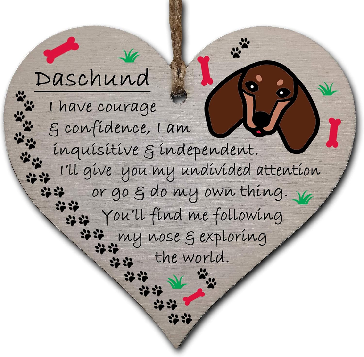 Handmade Wooden Hanging Heart Plaque Gift Perfect for Dog Lovers Pet Keepsake Novelty Decoration, Soft, Muted Shade, Daschund