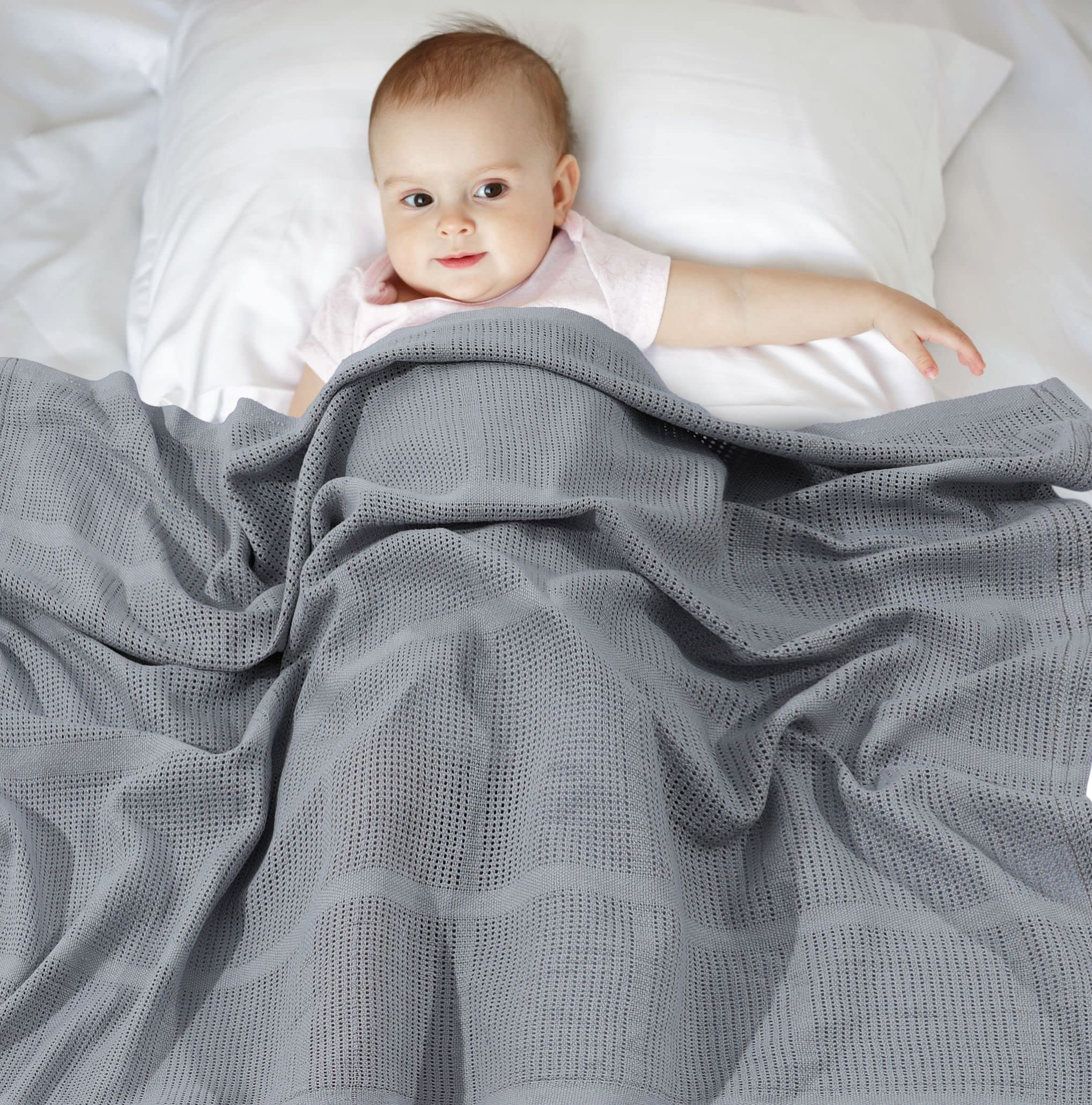 Sapphire Collection Cotton Cellular Baby Blanket Breathable Soft 100% Cotton Cellular Baby Blankets for Pram/Travel/Moses Basket, Cots, Pushchairs One Size 75 x 95 cm(Grey) โ image 1