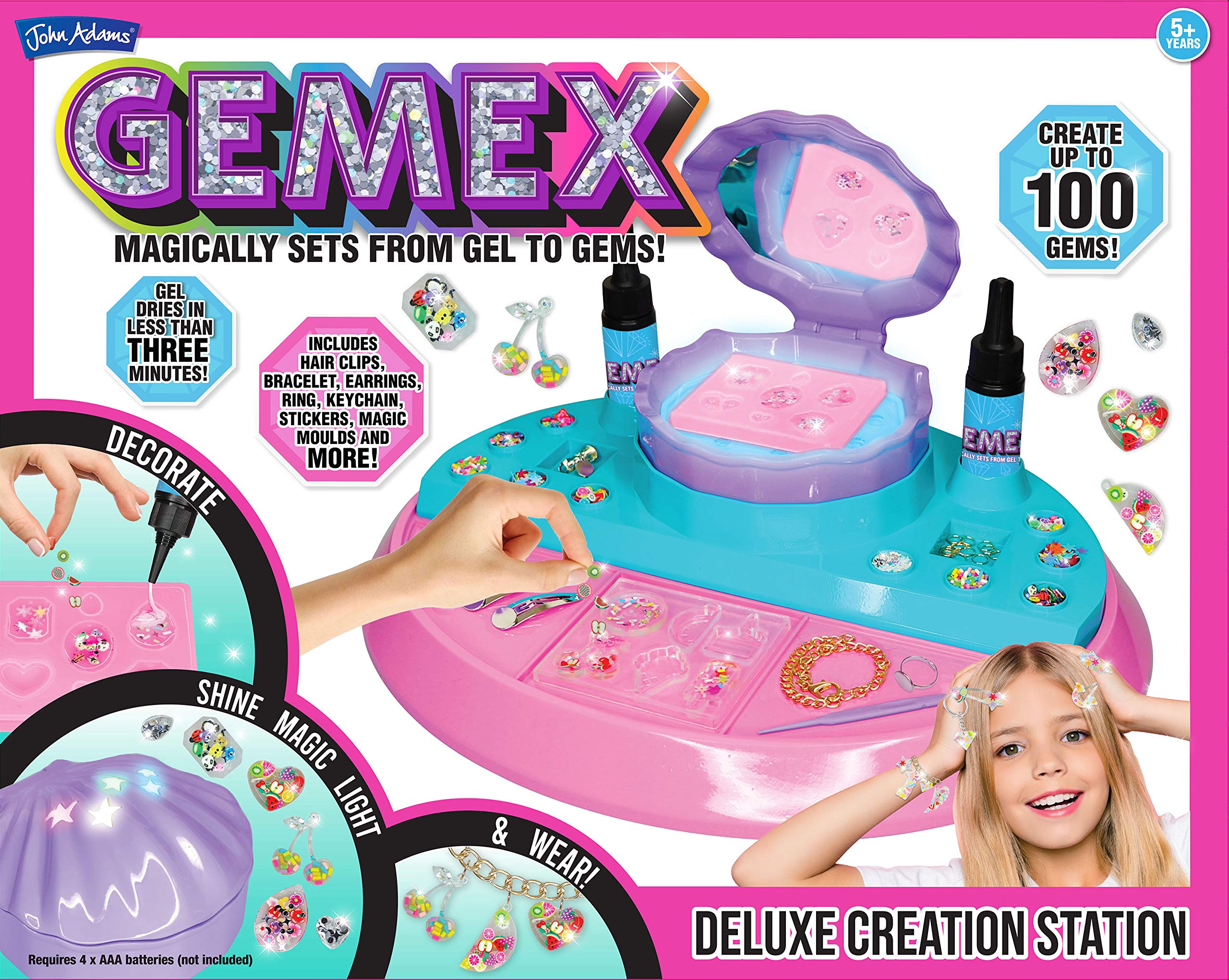 John Adams GEMEX Deluxe Creation Station | Turn Gel Into Gems | DIY Arts & Crafts Toy For Kids | Create Beautiful Gems | Ideal For Adding To Accessories Including Bracelets, Rings & Earrings | Ages 5+