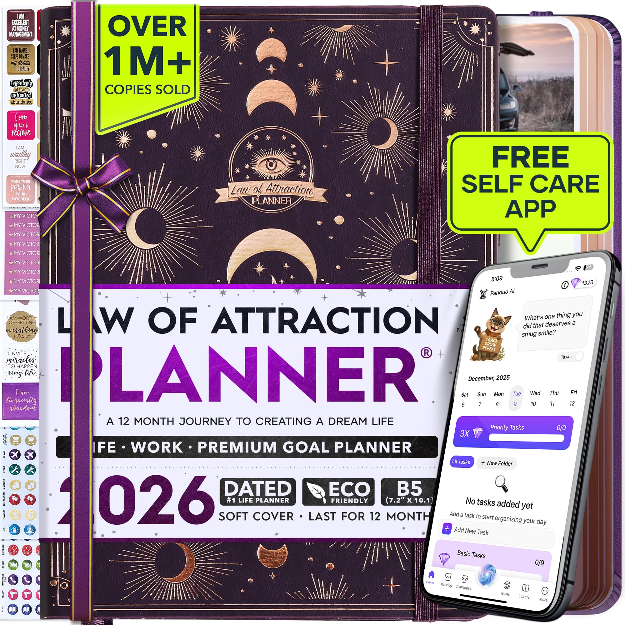Deluxe 2026 Planner Weekly and Monthly | Law of Attraction Planner with Productivity App | 12-Month for Productivity, Gratitude & Goal Setting | Includes Foldable Vision Board, Gift Box & Stickers Image