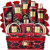 Valentine's Day Gift Basket for Her - Exotic Rose & Spa Bath & Body Set for Women, Anniversary & Birthday Gift with Body Scrub, Bubble Bath, Lotion & More