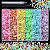 Kikonoke 8500PCS Rainbow Flatback Pearls Set, 3/4/6/8mm Pink Purple Blue Half Round Pearls Bedazzling Bead with Tweezer and Pickup Pen for Nail Art Wedding Tumbler DIY Crafts