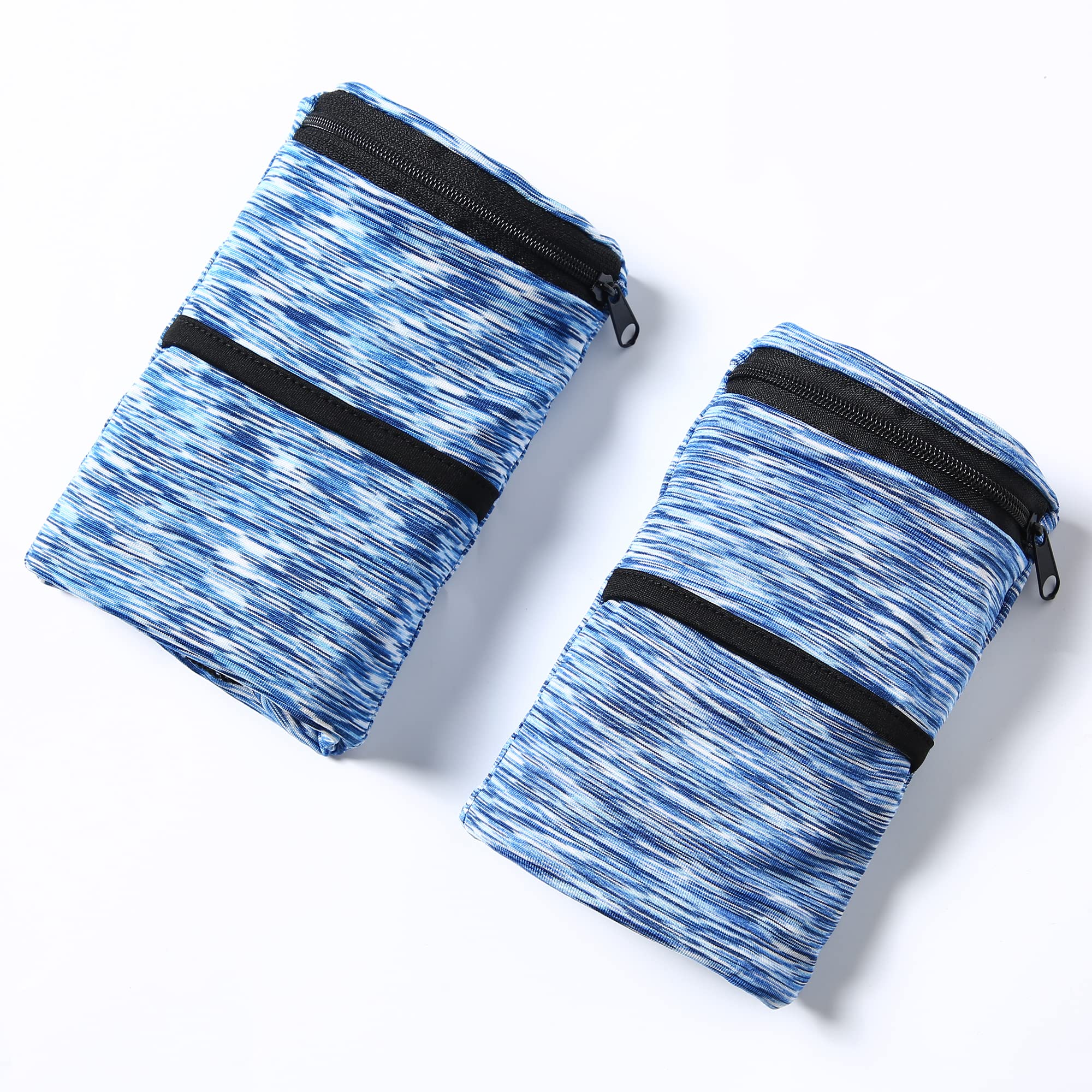 Wrist Pouch, Pocket Wallet with Zippered for Running, Walking, Hiking, Cycling, Yoga and More (2 Pack) (Blue+Blue, S)