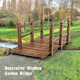 TANGZON 1.5M Wooden Garden Bridge with Safety Railings, Brown view 3