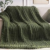Negwoo Chunky Knit Throw Blanket, 60''*80'' Knitted Throw Chenille Yarn for Bed Couch, Handmade Green Crochet Big Thick Blanket, Machine Washable Cute Comfy Blanket for Home Decor