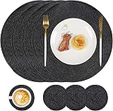 Famibay Round Placemats and Coasters Set of 4 Black 34cm 10cm view 1