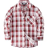 JOGAL Boys Plaid Shirt Long Sleeve Kids Button Down Shirts with Pocket for 6-14 Years
