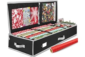 PEULEX Christmas Wrapping Paper Organizer Storage, With Straps & Pockets, Gift Wrap Organizer Bag For Christmas Decorations, Fits Upto 24 Rolls, Underbed Storage for Holiday Decoration, Christmas Storage Box