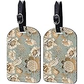 Neidius 2 Pack Luggage Tags Vintage Gold Floral PU Leather Baggage Handbag Suitcase Tags with Secure Strap Privacy Cover ID Labels,Business Travel Baggage Tag Identifier