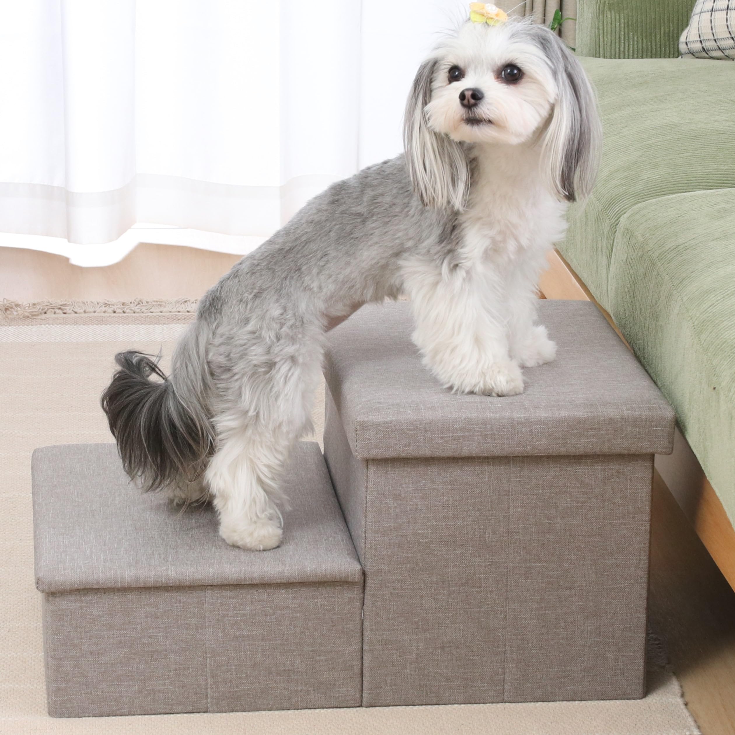 不二貿易 ドッグステップ 収納 ペットステップ 2段 幅59×奥行40×高さ30cm ライトグレー ペット用品 収納付き 犬用階段 小型犬 負担軽減 53722商品画像