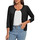 Urban CoCo Women's 3/4 Sleeve Open Front Shrugs Lightweight Crew Neck Cardigan Sweater