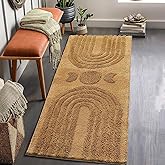ARTCREATOR Boho Bathroom Runner - 20"x47" Long Abstract Bath Mat, Soft Plush Fluffy Non Slip Washable Khaki Rug for Bedroom/Hallway