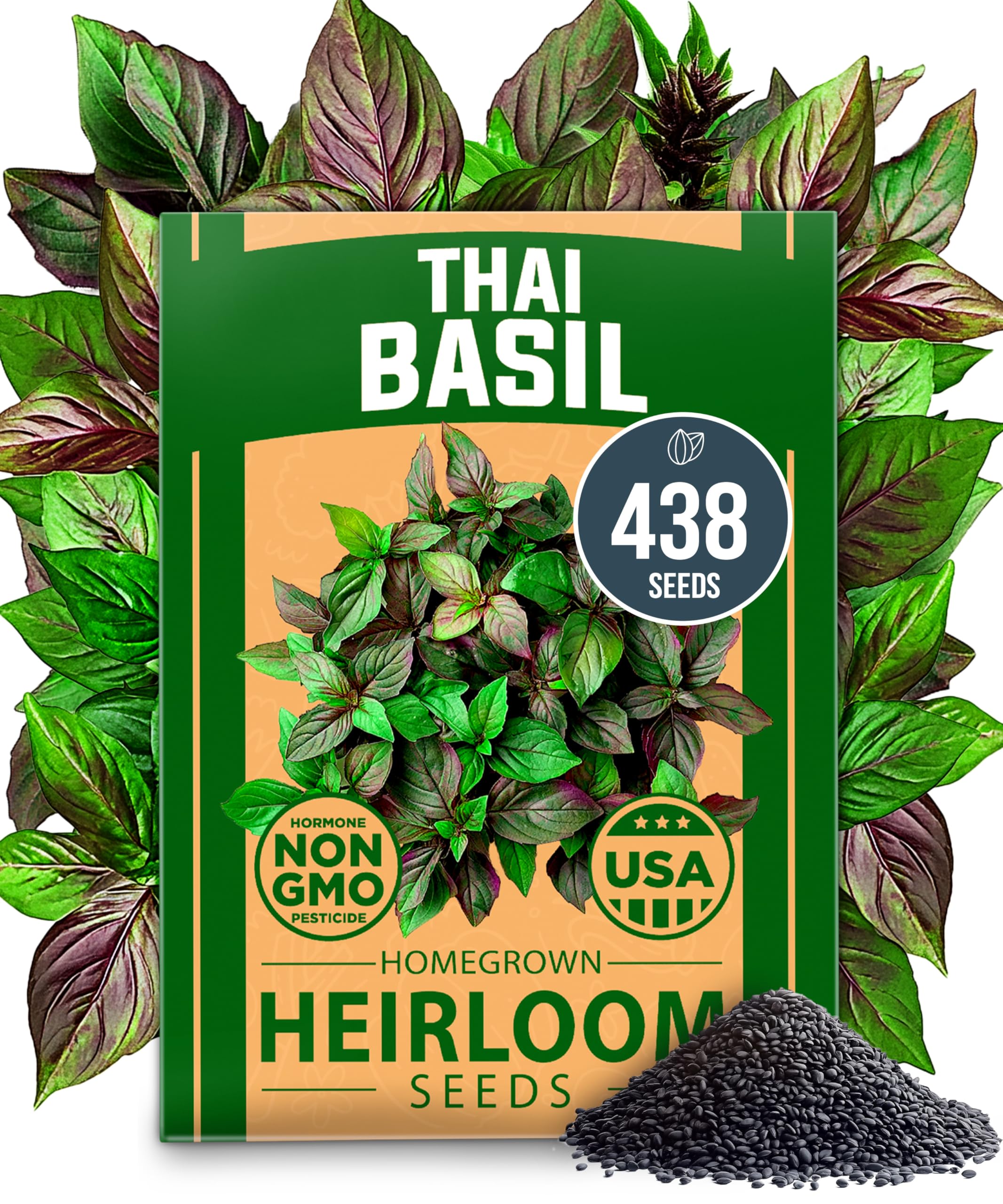Photo 1 of HOME GROWN Thai Basil Seeds Pack - 438 High Germination ???-??? ??? Heirloom Herb Seeds for Planting,Ideal for Growing Fresh Basil Planting Indoor or Outdoor(Ocimum basilicum var.thyrsiflora)