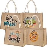 Sweetude Burlap Tote Bags with Handles for Women Burlap Tote Summer Straw Beach Bag 13.8 x 5.9 x 10.6 Inches