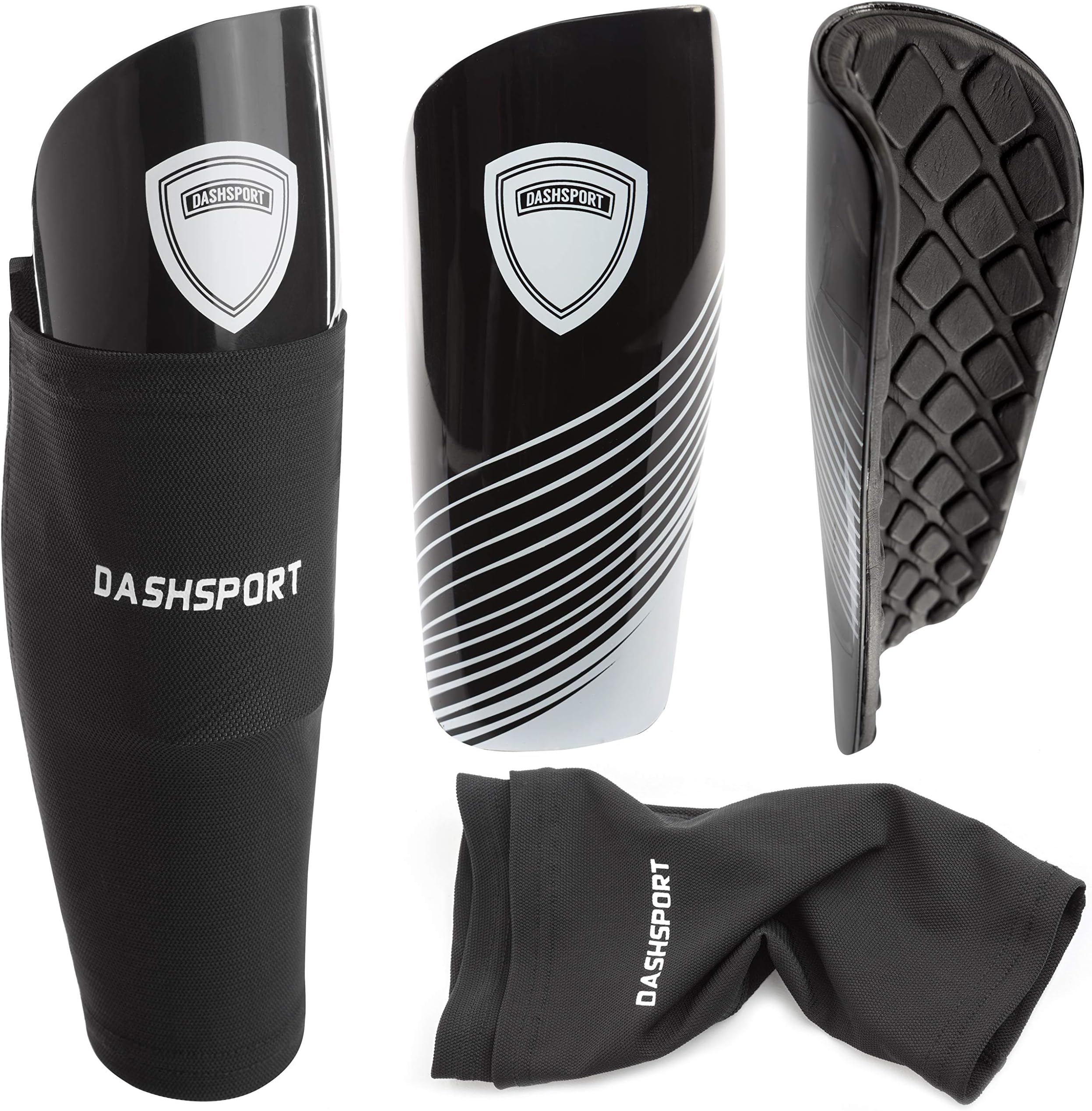 DashSport Soccer Shin Guards Youth Includes Two Shin Guards and Two Compression Calf Sleeves with Pockets