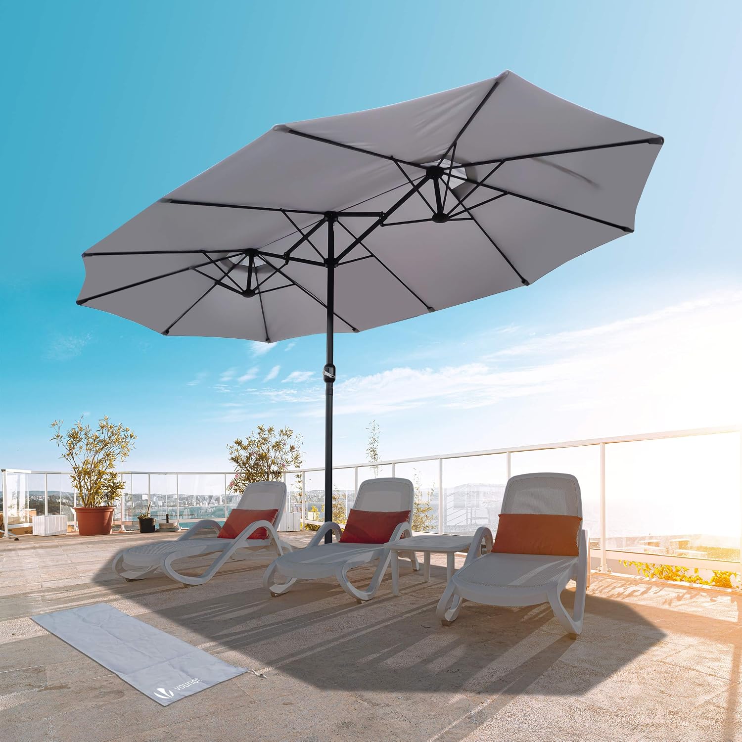 Vounot 4 6m Garden Parasol Rectangular Extra Large Patio Double Sided Sun Umbrella Uv Protection With Protective Cover Grey Amazon Co Uk Garden Outdoors