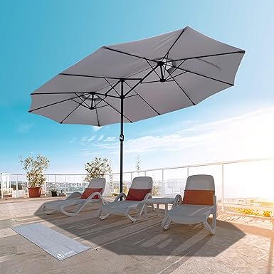 Vounot 4 6m Garden Parasol Rectangular Extra Large Patio Double Sided Sun Umbrella Uv Protection With Protective Cover Grey Amazon Co Uk Garden Outdoors