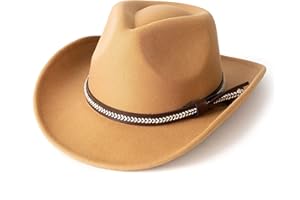 EOGIMI Men & Women's Classic Wide Brim Western Felt Cowboy Cowgirl Hat with Belt Buckle
