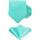 TIE G Solid Satin Woven dyed Color Formal Black Necktie and Pocket Square Sets in Gift Box
