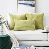 Home Brilliant Grass Green Cushion Covers 12x20 Inch Pack of 2 Velvet Stripe view 7