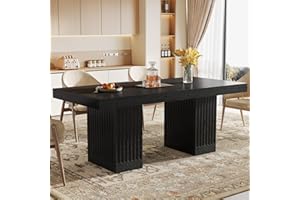 Tribesigns Dining Table for 4-6 People, 63 Inch Modern Rectangle Kitchen Table with Pedestal Base, Large Dinner Furniture for
