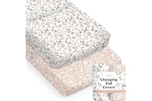 SORREL + FERN Baby Changing Pad Cover 2-Pack for Girls (Fleurette) - Premium Fitted Sheets Baby Diaper Changing Table Cover - Buttery Soft Cotton Blend
