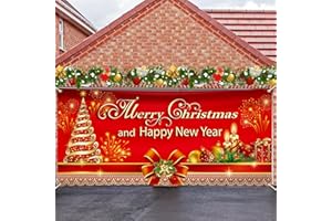 AUGISTEEN Large Christmas Garage Door Banner 13 x 6 FT Merry Christmas Garage Door Cover Happy New Year Backdrop Photo Background Decorations for Indoor Outdoor Holiday Home Party Supplies