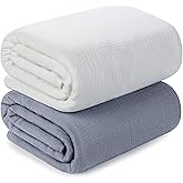 Muslin Swaddle Blankets for Newborn, 2 Pack Breathable Soft Receiving Blanket, Large 41 x 41 inches Swaddle Wrap Burping Clothes, Essentials Infant Shower Items. (White & Light Gray)