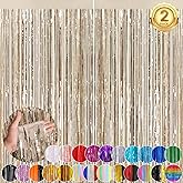 Champange Party Streamers Fringe Curtain 2Pack 3.3 x 8.3 Ft Foil Fringe Backdrop Curtains for Birthday Wedding Bridal Baby Shower Holiday Tinsel Streamers Party Decorations Door Streamer
