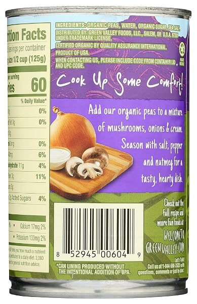 GREEN VALLEY ORGANIC SWEET PEAS, 15 OZ