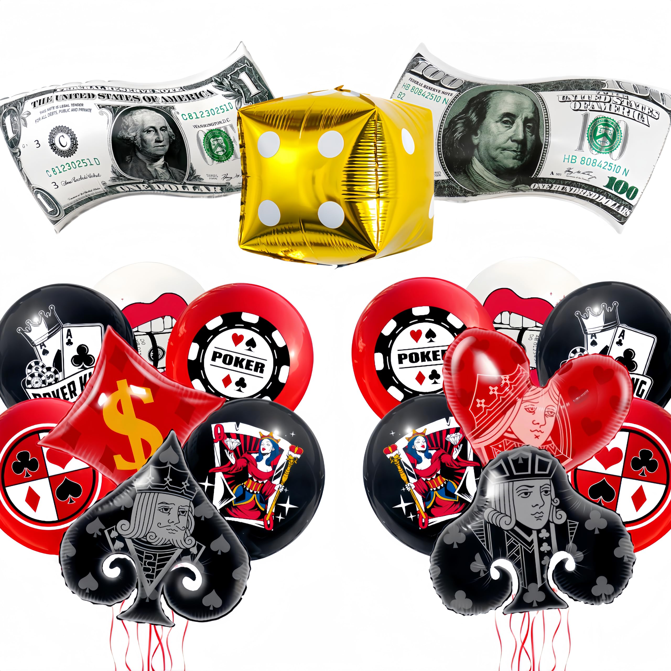 Photo 1 of 17Pcs Casino Theme Dice Casino Playing Cards Foil Balloons/Casino Theme Party Decorations/Las Vegas Party/Poker Events/Casino Night/Valentine/Spades Heart Shaped Balloons/Magician Party/Magic Show