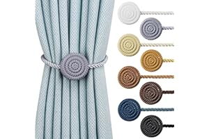 Hangtty Magnetic Curtain Tie Backs 4 Pack Rope Curtain Tiebacks Decorative Curtain Holders for Drapes Window Treatment Holdbacks Home Outdoor Curtain Tiebacks, Grey